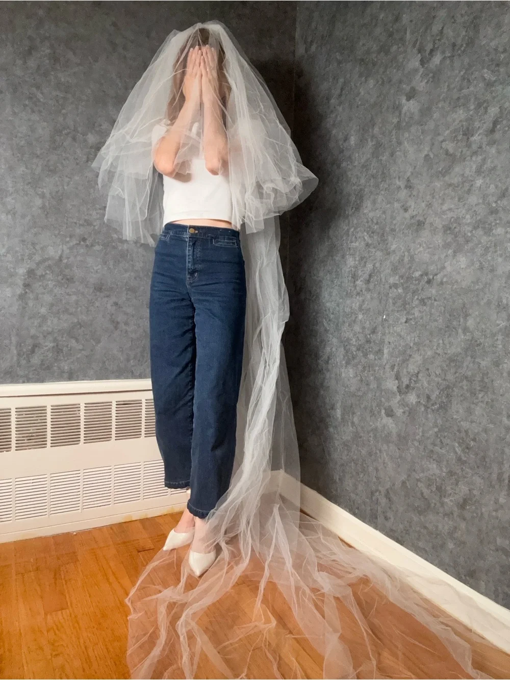 Vintage Priscilla of Boston Cathedral Veil with Blusher — Excellent Condition